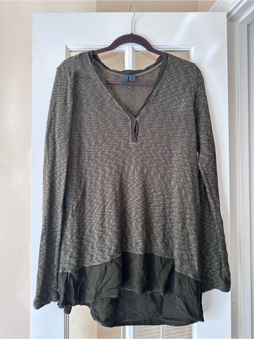 Anthropologie Women’s Olive Layered V-Neck Long Sleeve Top